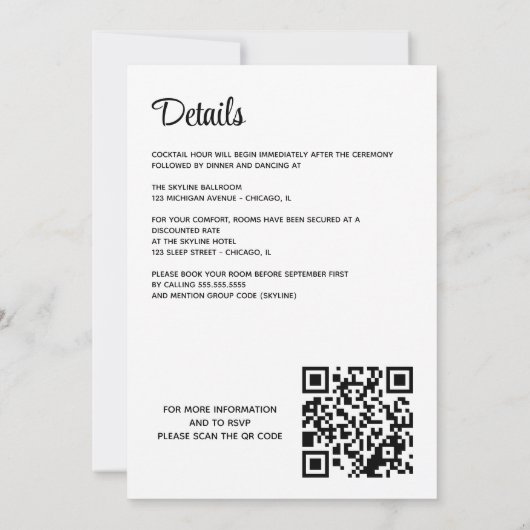 Faire-part de mariage Skyline de Chicago avec code (Dos)