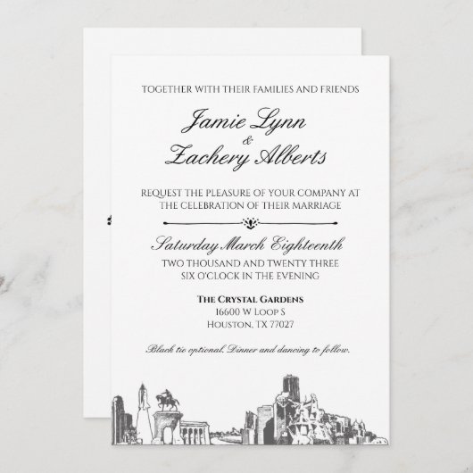 Faire-part de mariage Skyline de Houston (Devant / Derrière)