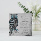 Faire-part de mariage snob de hibou gothique bleu (Debout devant)