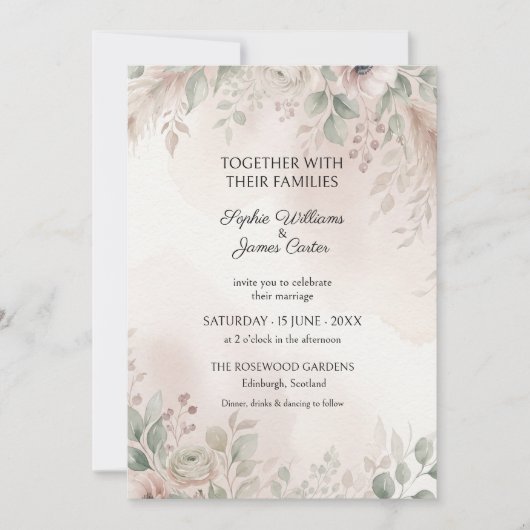 Faire-part de mariage Soft Blush Sage Leaf (Devant)