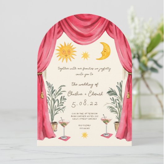 Faire-part de mariage soleil et lune peints à la m