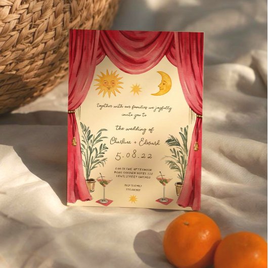 Faire-part de mariage soleil et lune peints à la m