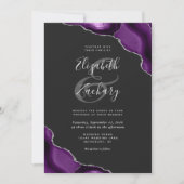Faire-part de mariage sombre aux coins en agate ar (Devant)