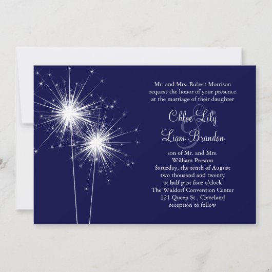 Faire-part de mariage Sparkler en bleu (Devant)