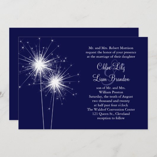 Faire-part de mariage Sparkler en bleu (Devant / Derrière)