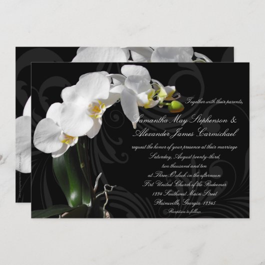 Faire-part de mariage spectaculaire d'orchidée noi (Devant / Derrière)