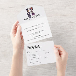 Faire-part de mariage squelette tout en un
