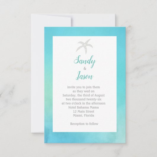 Faire-part de mariage Starfish Beach Aqua Blue (Devant)