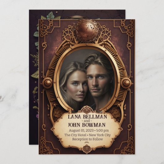 Faire-part de mariage Steampunk (Devant / Derrière)