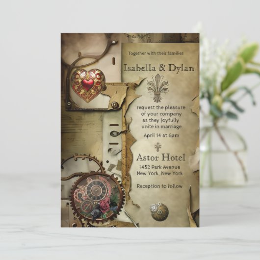 Faire-part de mariage Steampunk (Debout devant)