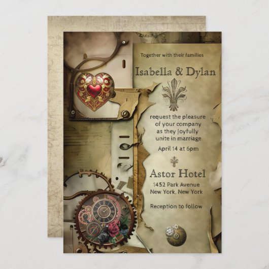 Faire-part de mariage Steampunk (Devant / Derrière)
