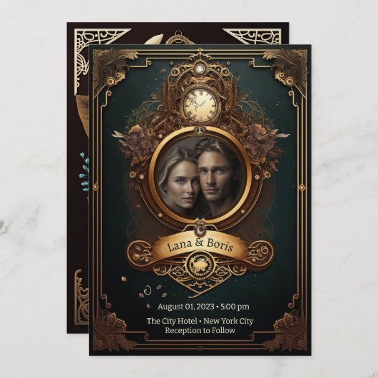 Faire-part de mariage Steampunk (Devant / Derrière)