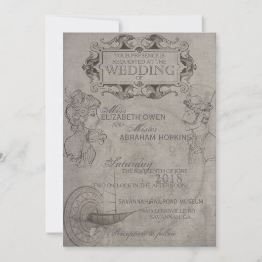 Faire-part de mariage Steampunk (Devant)