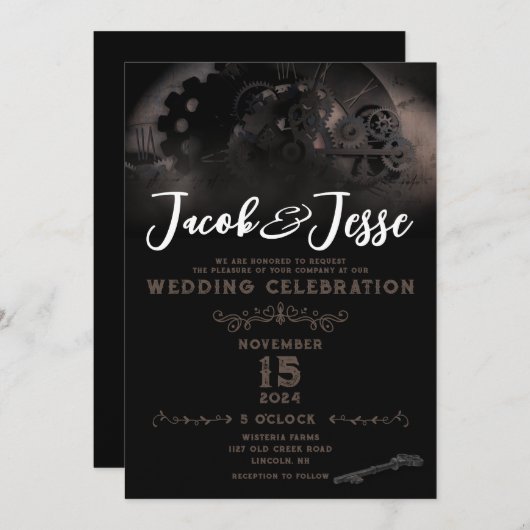 Faire-part de mariage Steampunk - Carte Plat (Devant / Derrière)