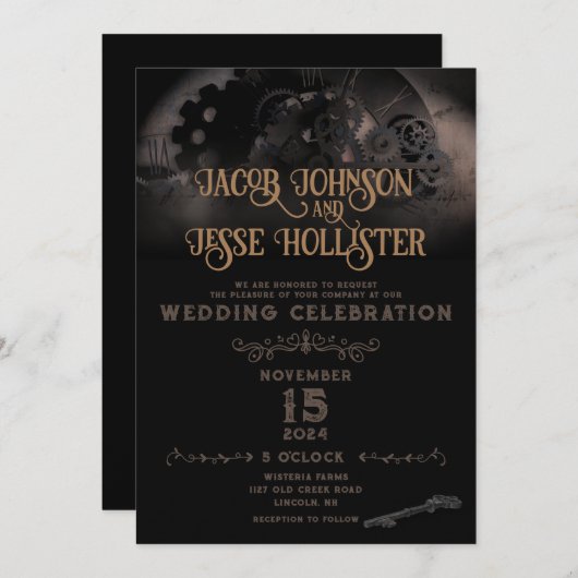 Faire-part de mariage Steampunk - Carte Plat (Devant / Derrière)