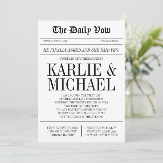 Faire-part de mariage Style journal (Debout devant)