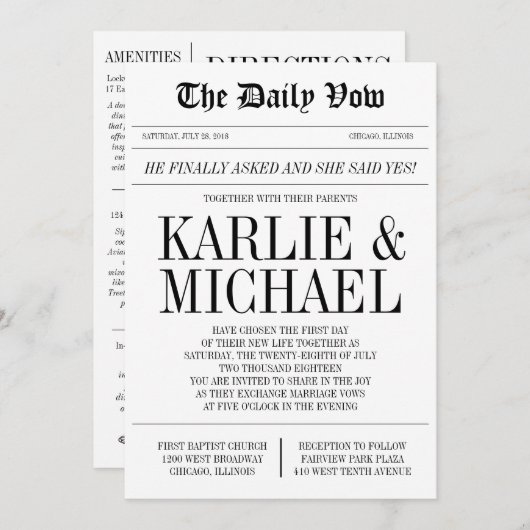 Faire-part de mariage Style journal (Devant / Derrière)