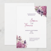 faire-part de mariage style rustique fleurs violet (Devant / Derrière)