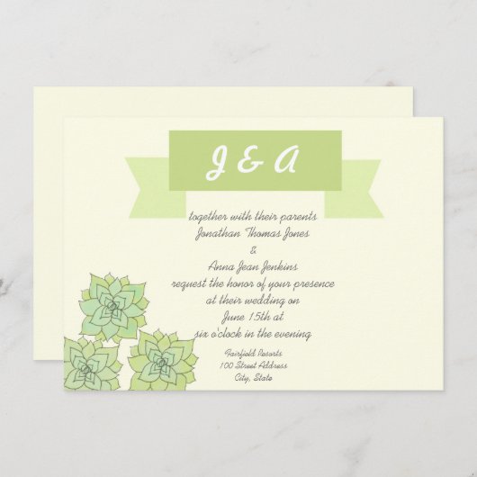 Faire-part de mariage succulent (Devant / Derrière)