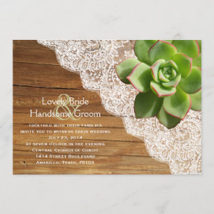 Faire-part de mariage succulent en bois de