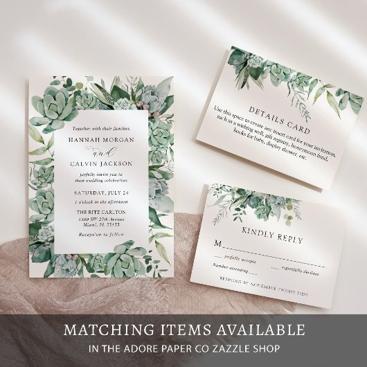 Faire-part de mariage succulent et eucalyptus