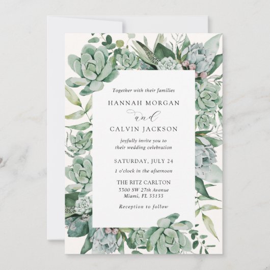 Faire-part de mariage succulent et eucalyptus (Devant)
