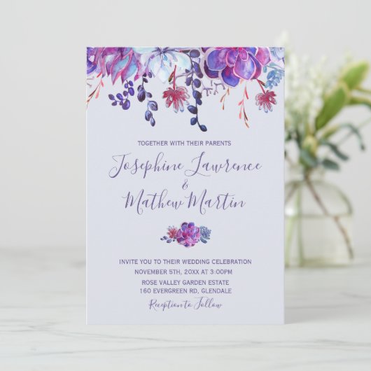 Faire-part de mariage Succulent pourpre (Debout devant)
