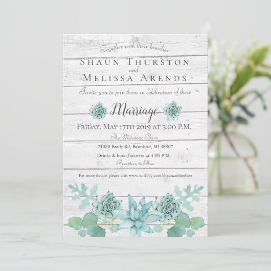 Faire-part de mariage - Succulent turquoise (Debout devant)