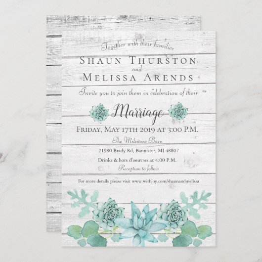 Faire-part de mariage - Succulent turquoise (Devant / Derrière)