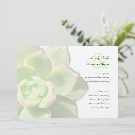 Faire-part de mariage succulent vert translucide (Debout devant)