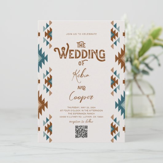 Faire-part de mariage sud-ouest avec code QR (Debout devant)