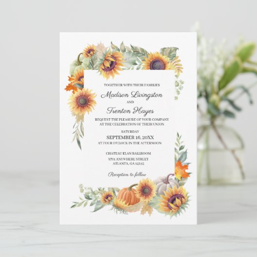 Faire-part de mariage Sunflower Automne (Debout devant)