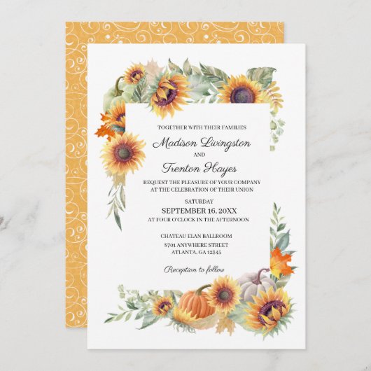 Faire-part de mariage Sunflower Automne (Devant / Derrière)