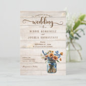 Faire-part de mariage sur bois avec fleurs en pot (Debout devant)
