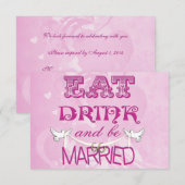 Faire-part de mariage sur fond rose (Devant / Derrière)