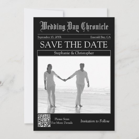 Faire-part de mariage sur journal 1 Photo QR code (Devant)