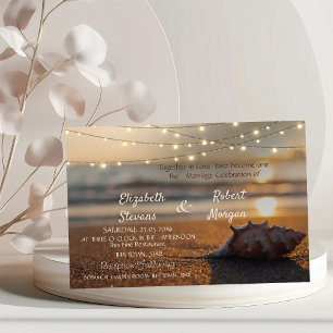 Faire-part de mariage sur la plage au coucher du s