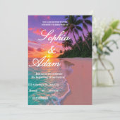 Faire-part de mariage sur la plage au coucher du s (Debout devant)