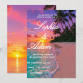 Faire-part de mariage sur la plage au coucher du s (Devant / Derrière)