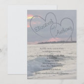Faire-part de mariage sur la plage Cœurs dans le c (Devant / Derrière)