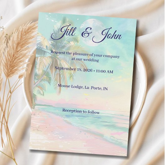 Faire-part de mariage sur la plage Coucher de sole