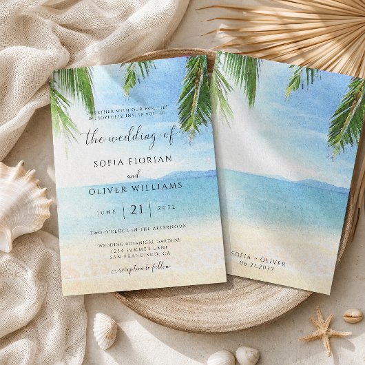 Faire-part de mariage sur la plage de l'île tropic