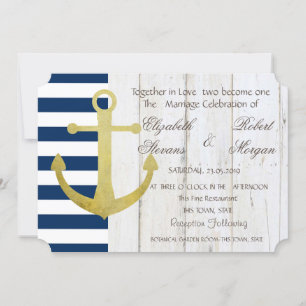 Faire-part de mariage sur la plage or ancre, rayur