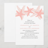 Faire-part de mariage sur la plage Peach Starfish (Devant / Derrière)