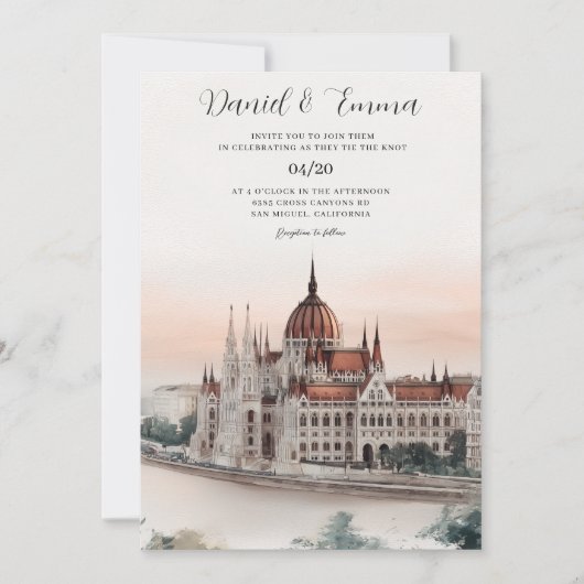 Faire-part de mariage sur la skyline de Budapest H (Devant)