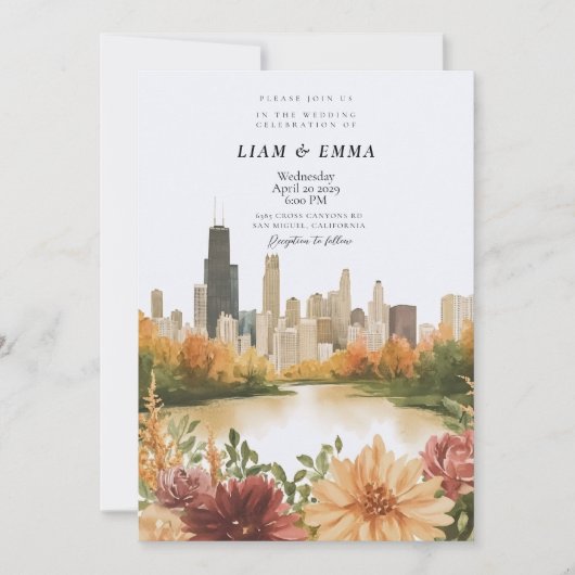 Faire-part de mariage sur la skyline de Chicago Il (Devant)