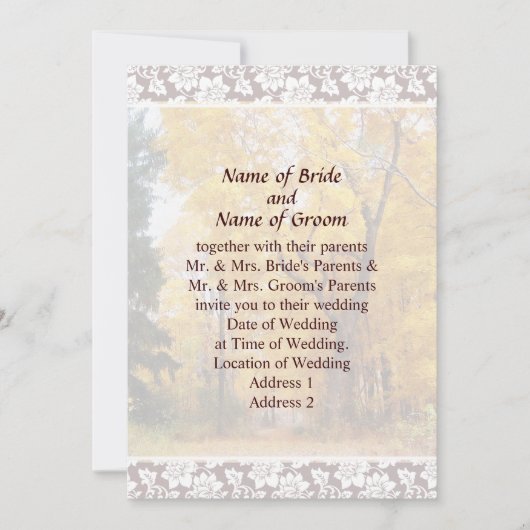 Faire-part de mariage sur le thème de l'automne (Devant)