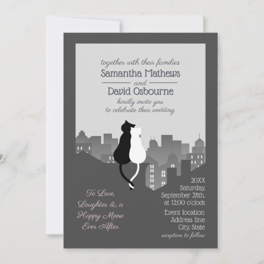 Faire-part de mariage sur le thème du chat drôle (Devant)