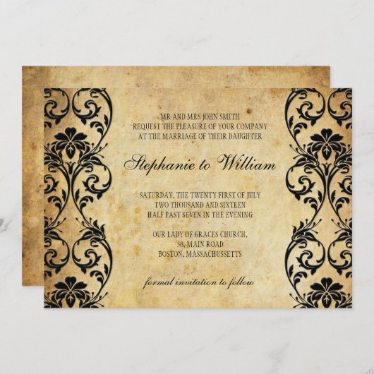 Faire-part de mariage Swirl sur Arrière - plan Vin (Devant / Derrière)