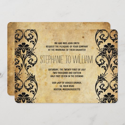 Faire-part de mariage Swirl sur Arrière - plan Vin (Devant / Derrière)